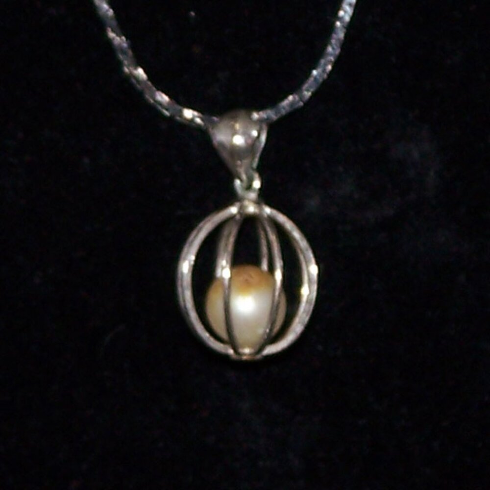 Caged White Pearl Pendant Necklace